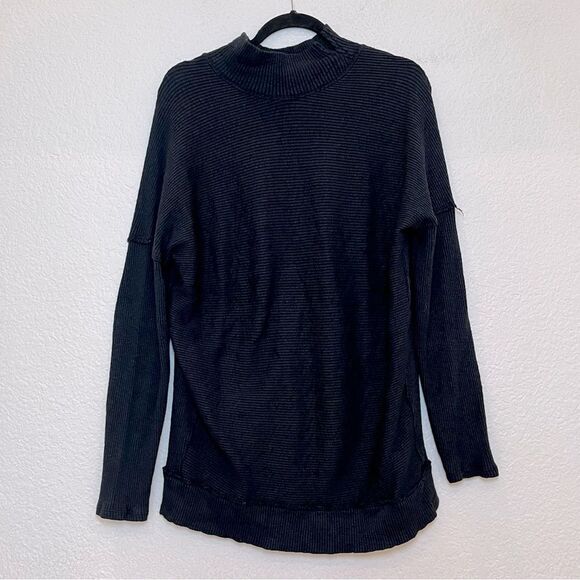 We The Free by Free People Casey Mock Neck Ribbed Tunic in Black size Small - Picture 2 of 14